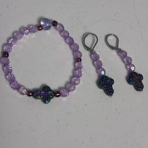 Purple Beaded Bracelet and Earring Set